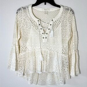 Forever 21 Cream Lace-Up Blouse